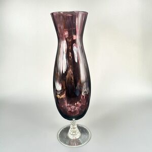 Italian Venetian Glass Vase Amethyst Purple Optic Ribbed Twisted Stem 10.5 Inch